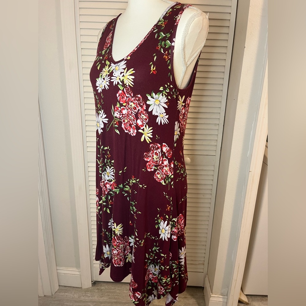 Popyoung Burgundy Floral High-Low Dress - Medium